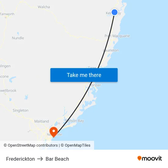 Frederickton to Bar Beach map