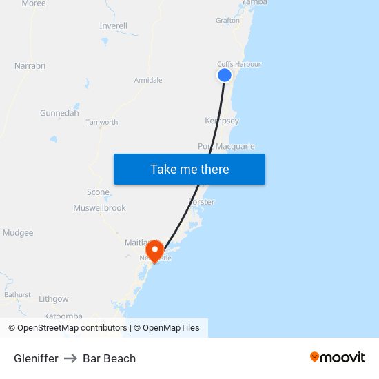 Gleniffer to Bar Beach map