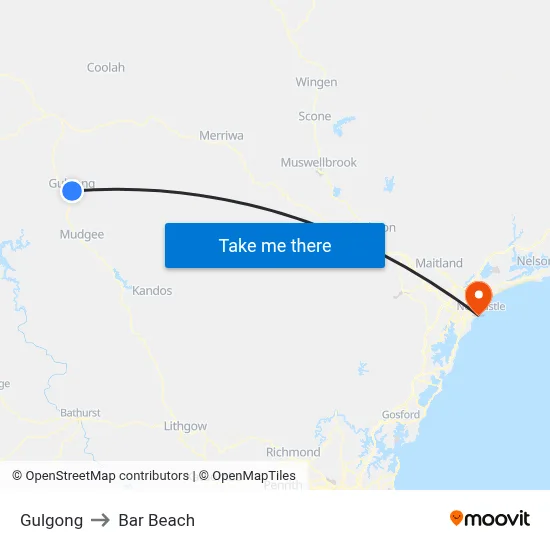 Gulgong to Bar Beach map
