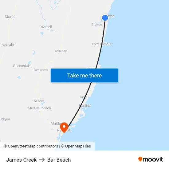 James Creek to Bar Beach map
