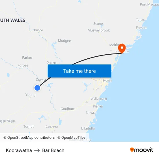 Koorawatha to Bar Beach map