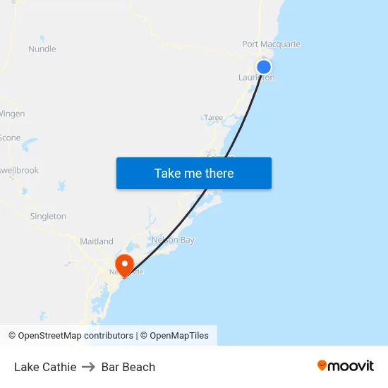 Lake Cathie to Bar Beach map