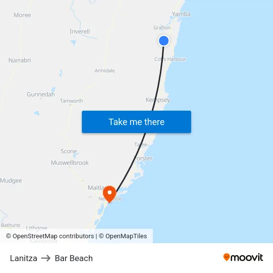 Lanitza to Bar Beach map
