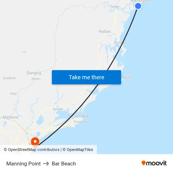 Manning Point to Bar Beach map