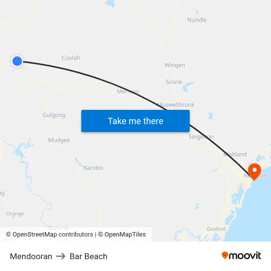 Mendooran to Bar Beach map