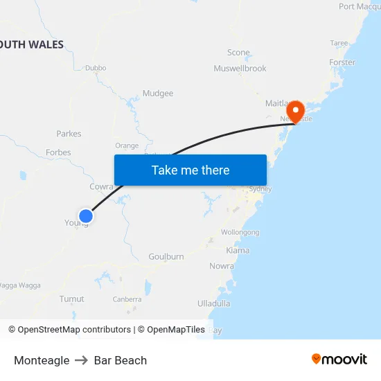 Monteagle to Bar Beach map