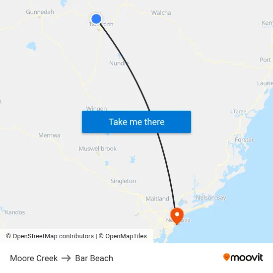 Moore Creek to Bar Beach map