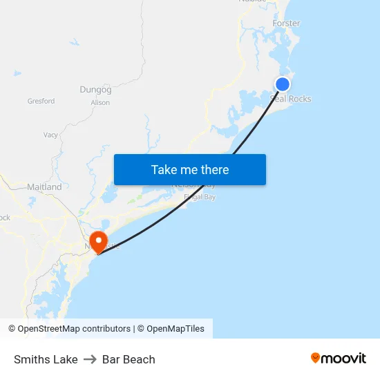 Smiths Lake to Bar Beach map