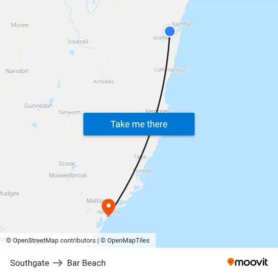 Southgate to Bar Beach map