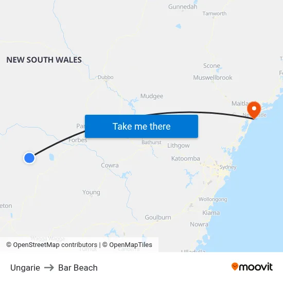 Ungarie to Bar Beach map