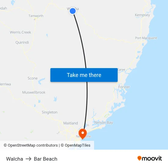 Walcha to Bar Beach map