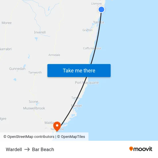 Wardell to Bar Beach map