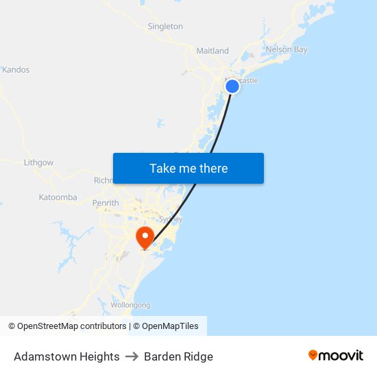 Adamstown Heights to Barden Ridge map