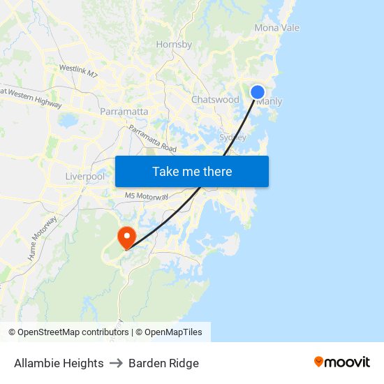 Allambie Heights to Barden Ridge map