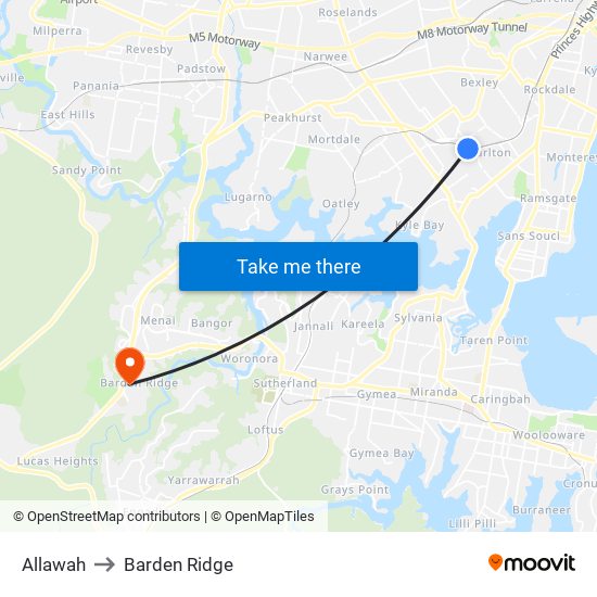 Allawah to Barden Ridge map