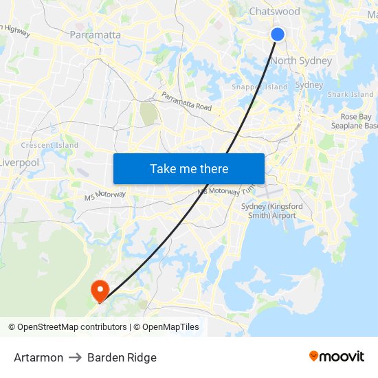 Artarmon to Barden Ridge map