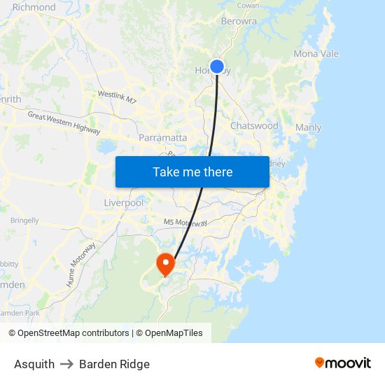 Asquith to Barden Ridge map