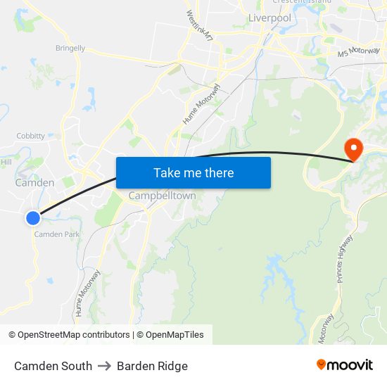 Camden South to Barden Ridge map