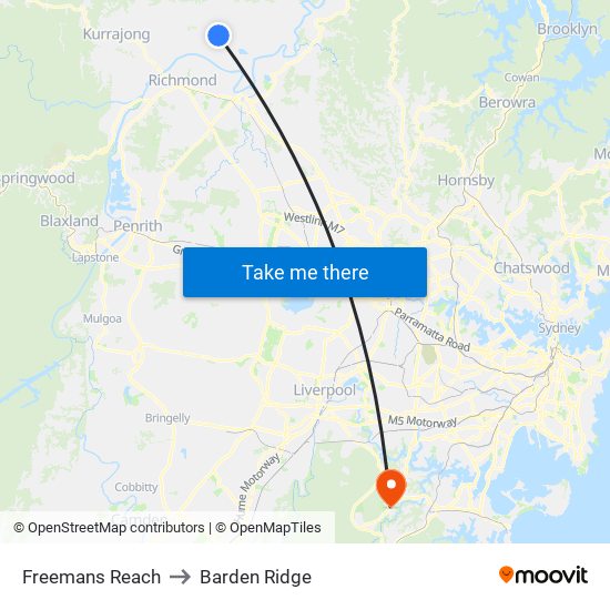 Freemans Reach to Barden Ridge map