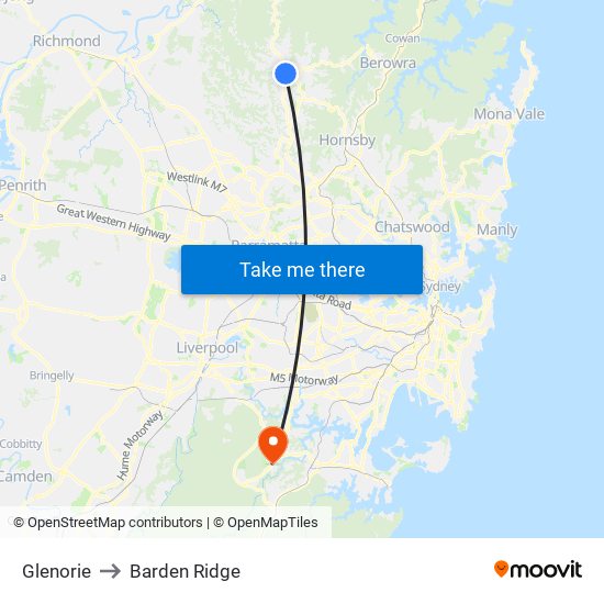 Glenorie to Barden Ridge map