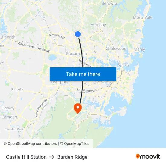 Castle Hill Station to Barden Ridge map