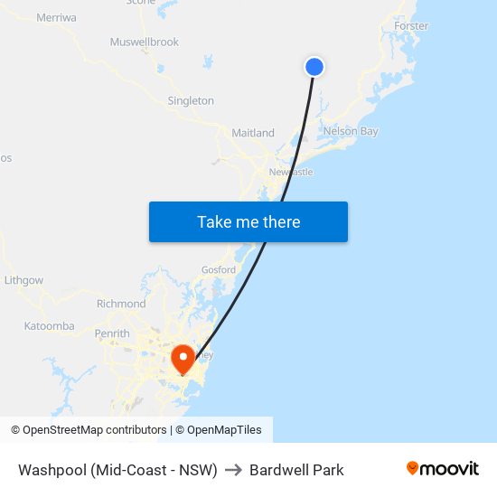 Washpool (Mid-Coast - NSW) to Bardwell Park map