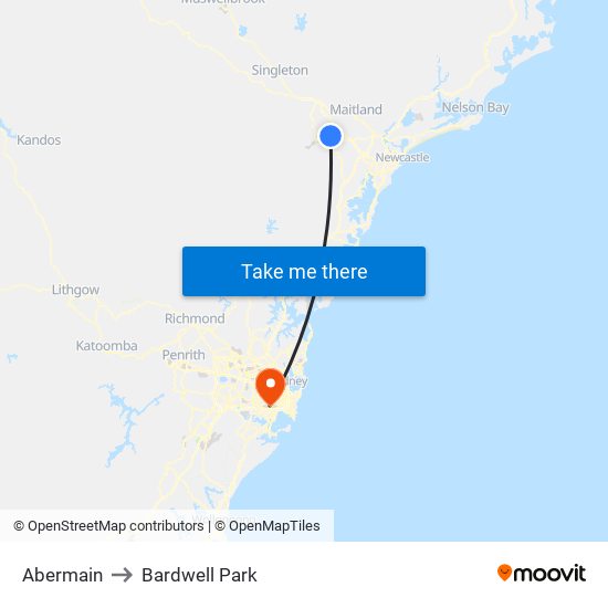 Abermain to Bardwell Park map