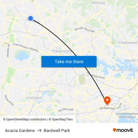 Acacia Gardens to Bardwell Park map