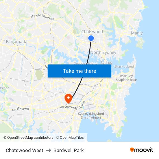 Chatswood West to Bardwell Park map