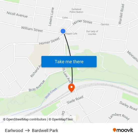 Earlwood to Bardwell Park map