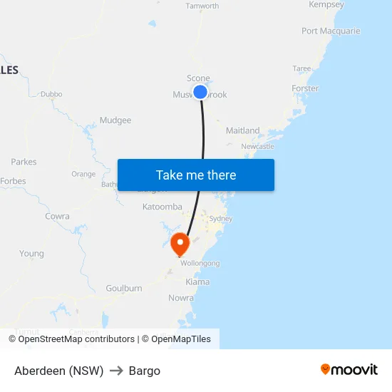 Aberdeen (NSW) to Bargo map