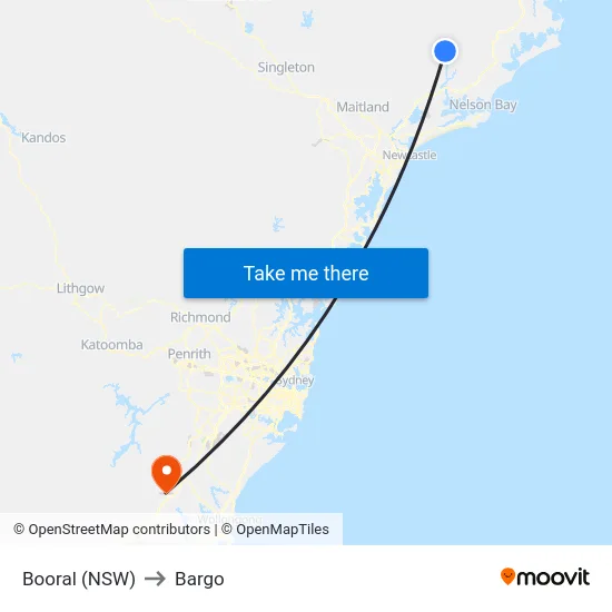Booral (NSW) to Bargo map