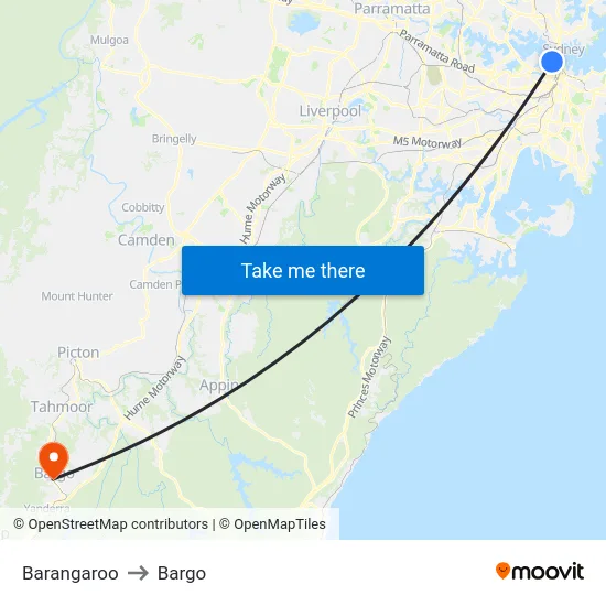 Barangaroo to Bargo map