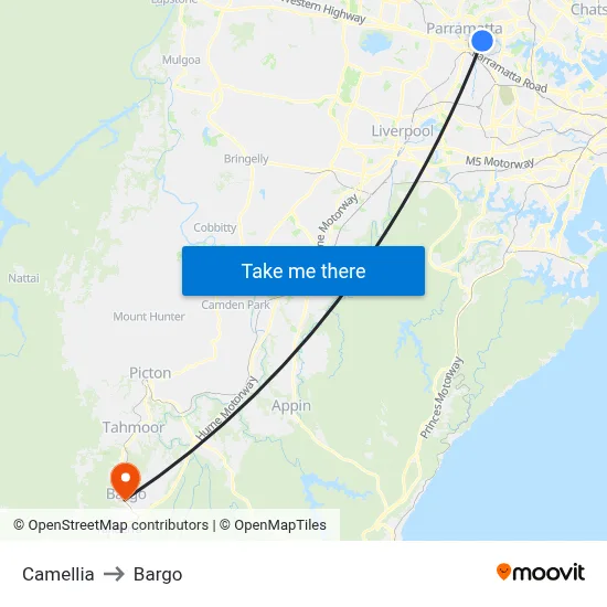 Camellia to Bargo map