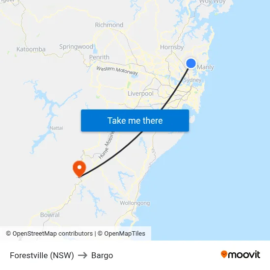 Forestville (NSW) to Bargo map