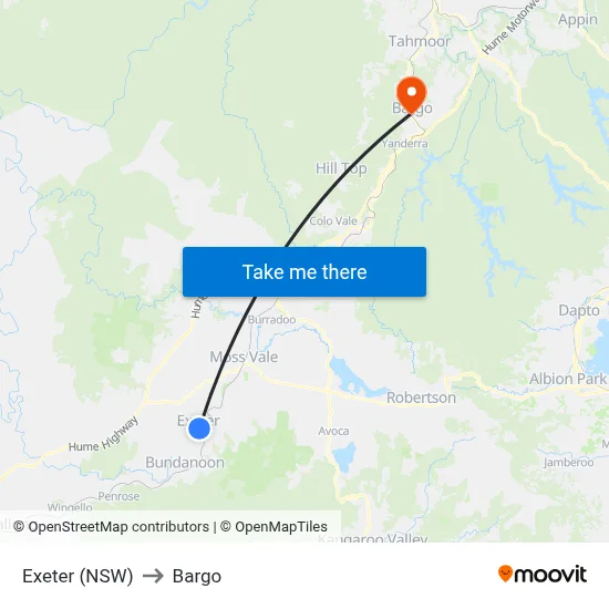 Exeter (NSW) to Bargo map