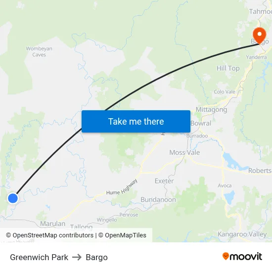 Greenwich Park to Bargo map