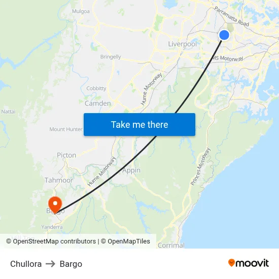 Chullora to Bargo map