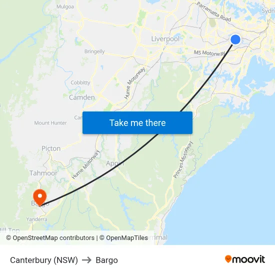 Canterbury (NSW) to Bargo map
