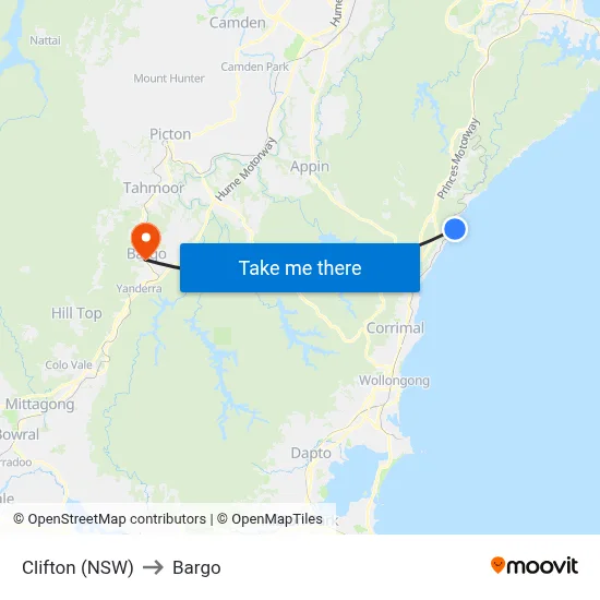 Clifton (NSW) to Bargo map