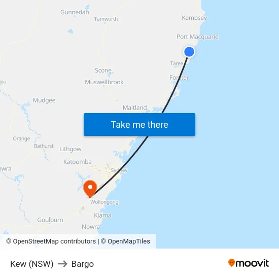 Kew (NSW) to Bargo map