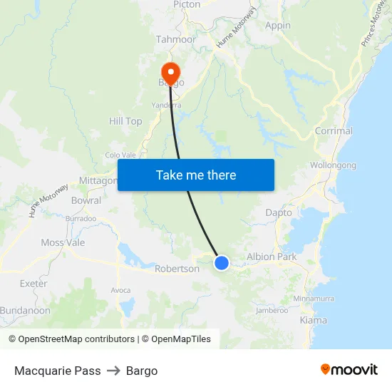 Macquarie Pass to Bargo map
