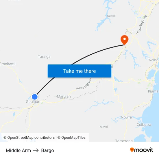 Middle Arm to Bargo map