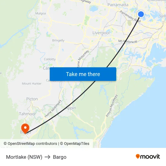 Mortlake (NSW) to Bargo map
