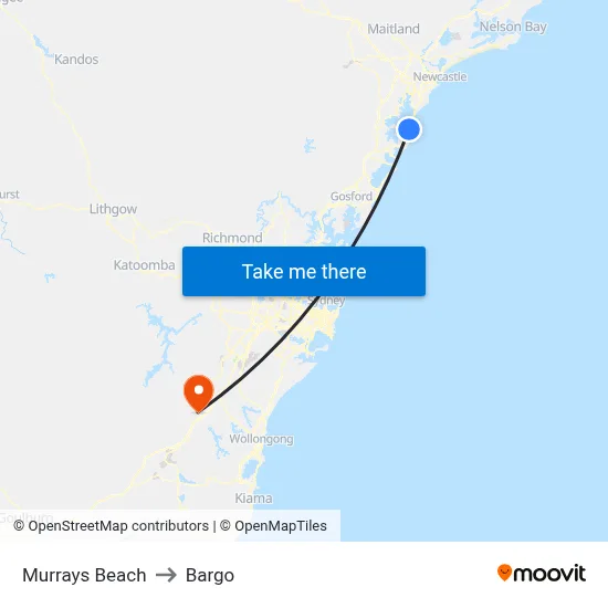 Murrays Beach to Bargo map