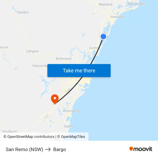 San Remo (NSW) to Bargo map
