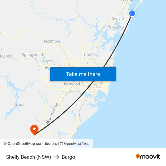 Shelly Beach (NSW) to Bargo map