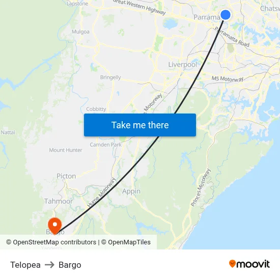 Telopea to Bargo map
