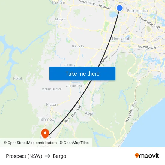 Prospect (NSW) to Bargo map