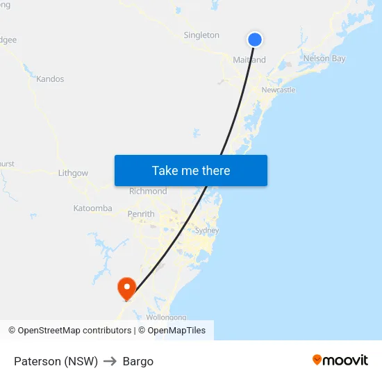 Paterson (NSW) to Bargo map